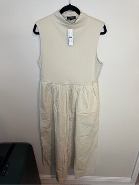 J.Crew Sleeveless Mock Neck Midi Dress in Cream Natural